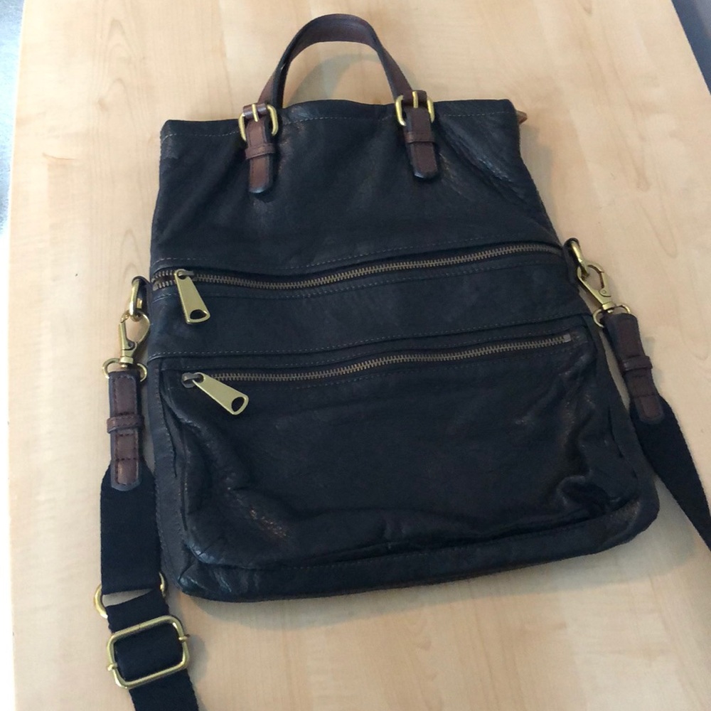 Black fold-over Fossil crossbody bag